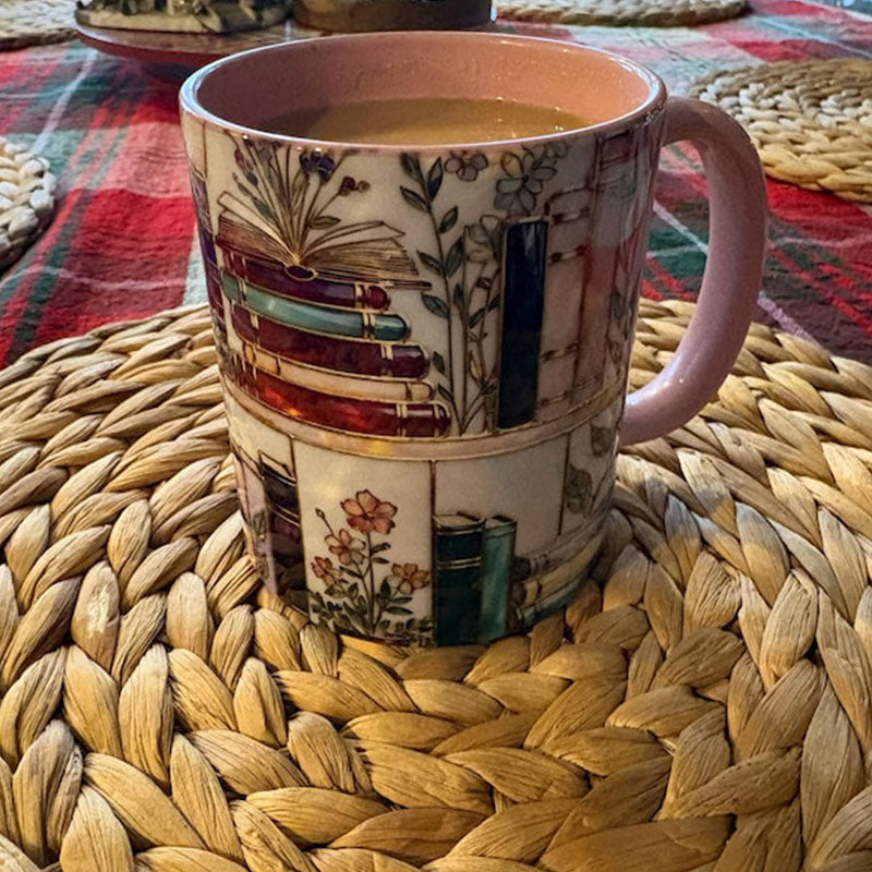 Stained-Glass Style Floral Bookshelf Mug
