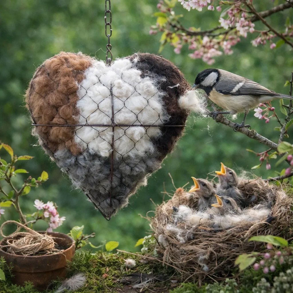 🕊️🕊️ Handmade Alpaca Fiber Bird Nesting Heart🕊️🕊️