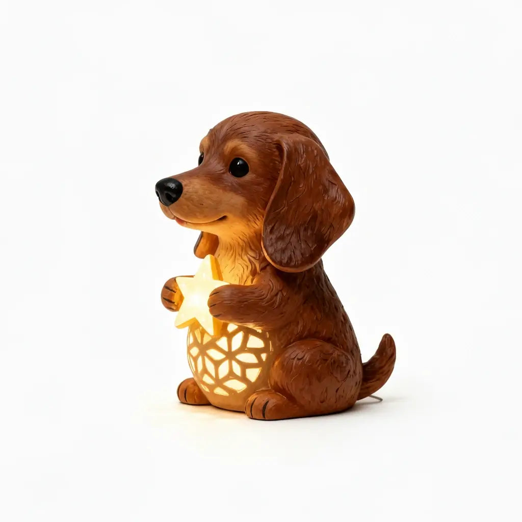 🌟Dachshund Starry Night Light—Holiday Resin Dog with Santa Hat & Gift Box