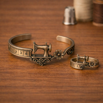 🪡Mother's Day Limited Time Offer 50% OFF - Sewing Machine Bracelet & Ring Set🧵