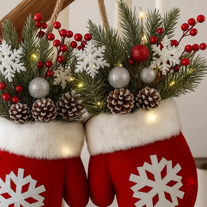 🔥Last Day 50% OFF🔥Twinkling Christmas Mitten Wreath with 120 LED Lights & 10H Auto Timer
