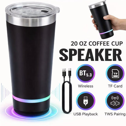 🎶20oz Bluetooth Speaker Insulated Mug🥇✨: Your Perfect Vibe for Sips & Sounds 🥳(🔓Detachable 2-Piece | RGB Lights & Temp Lock🥤)