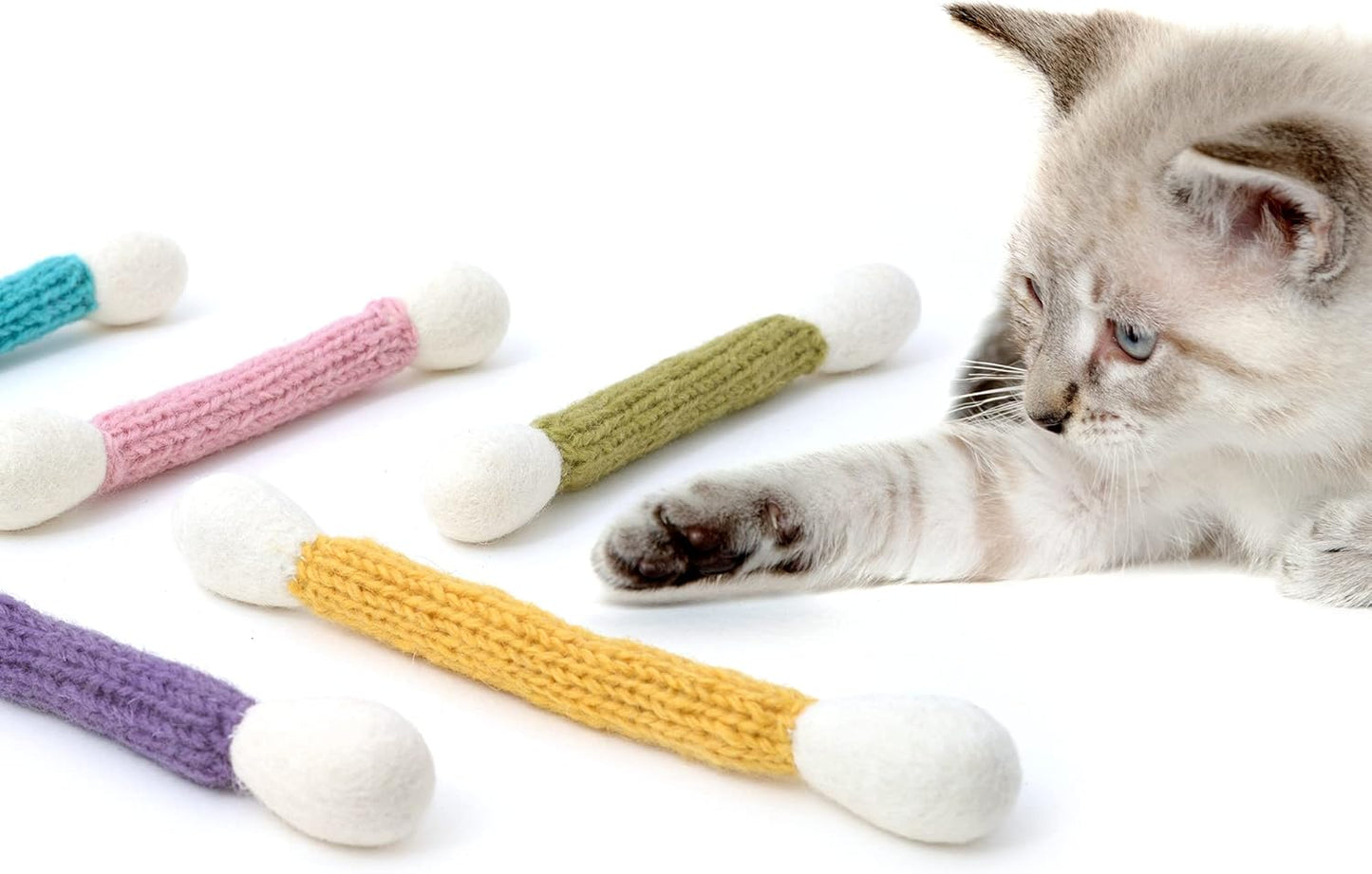 Glaciart One Swabs Cat Toys with Catnip - 6 PCS | Cute Cat Toys for Interaction, Exercise, & Play | Filled w/Organic Catnip for Anxiety & as Digestive Aid | Gift Idea