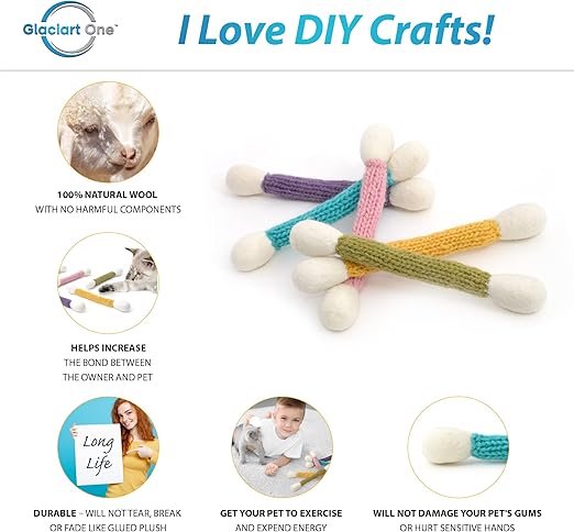 Glaciart One Swabs Cat Toys with Catnip - 6 PCS | Cute Cat Toys for Interaction, Exercise, & Play | Filled w/Organic Catnip for Anxiety & as Digestive Aid | Gift Idea