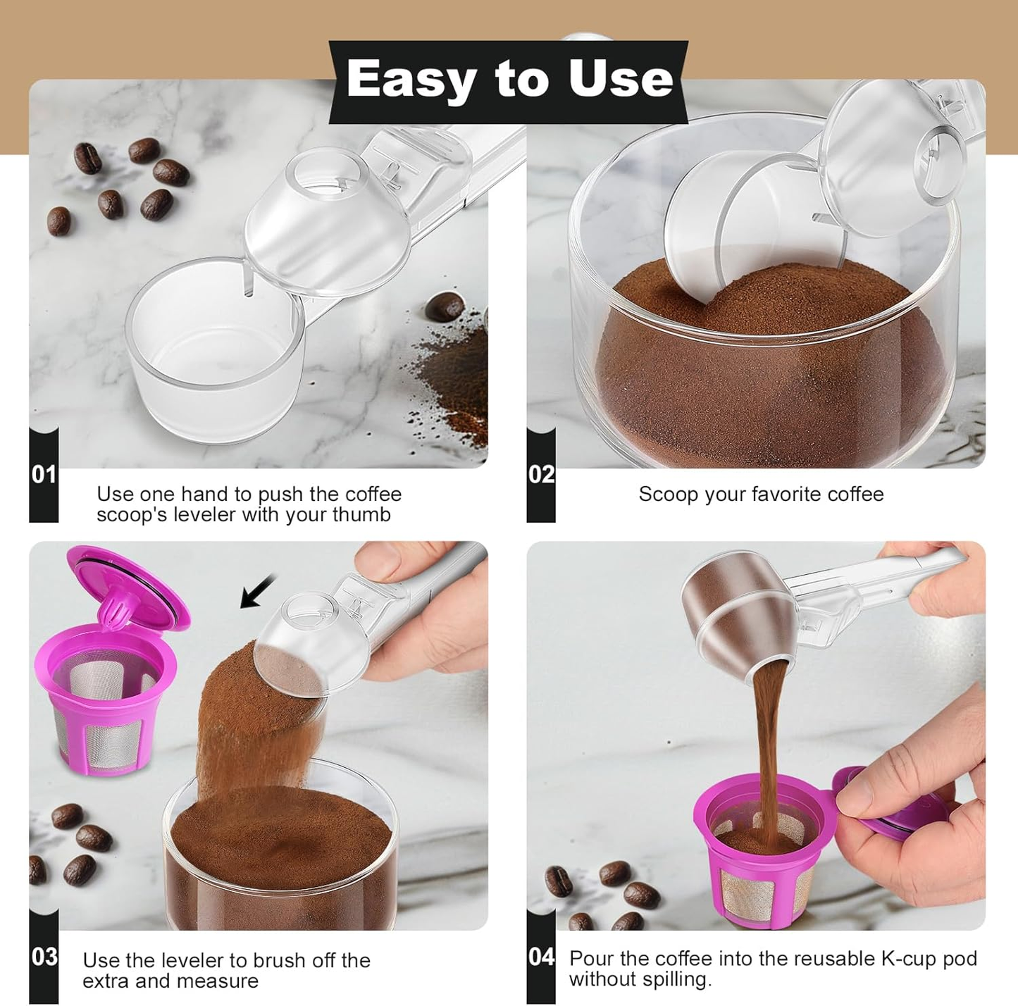 🎯 Coffee Scoop with Funnel – 2-Tbsp Measuring Spoon for K-Cup Pods, Ground Coffee & Protein Powder