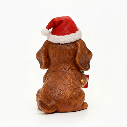 🌟Dachshund Starry Night Light—Holiday Resin Dog with Santa Hat & Gift Box