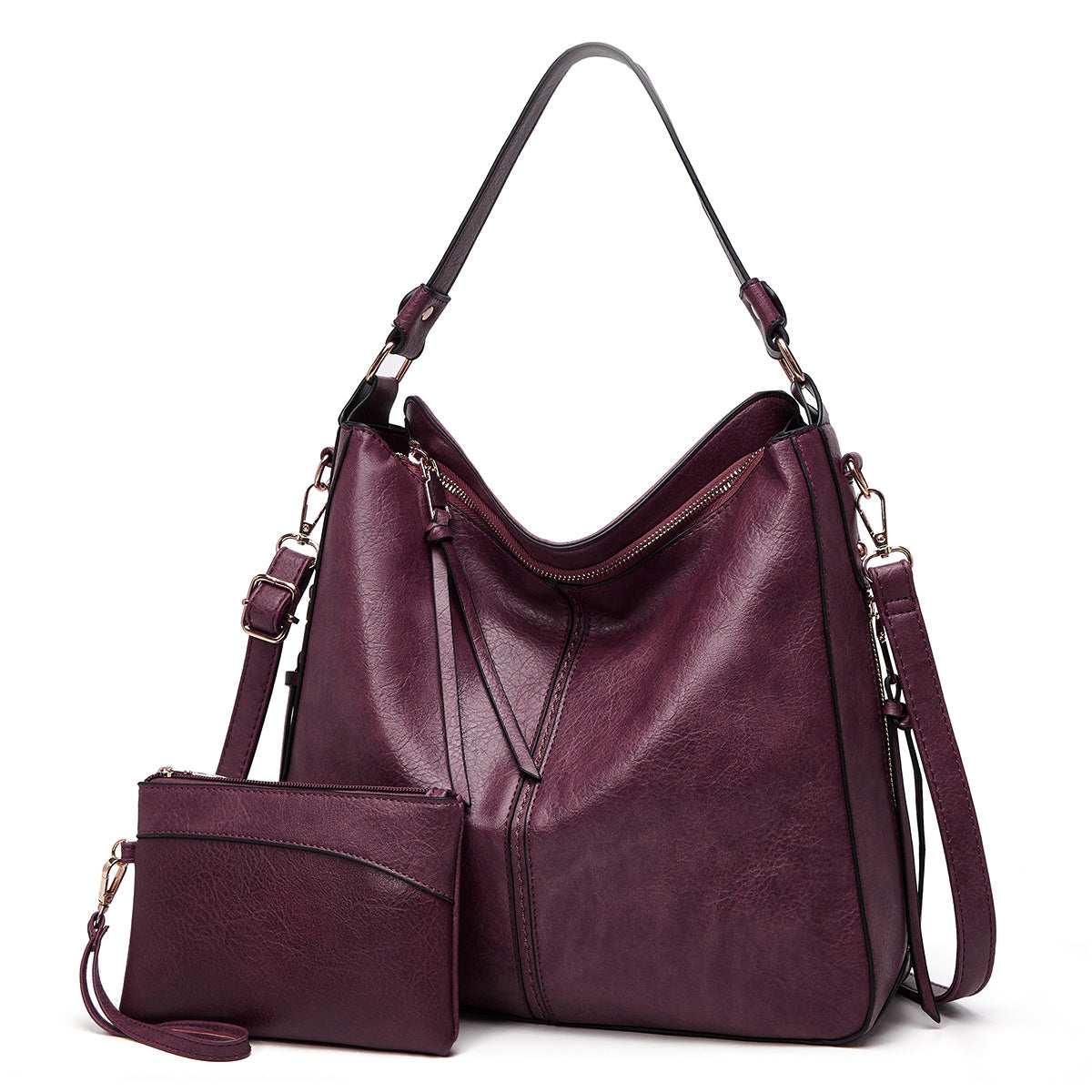 Luxury Leather Hobo Anti-Theft Handbag + FREE Pouch Wallet