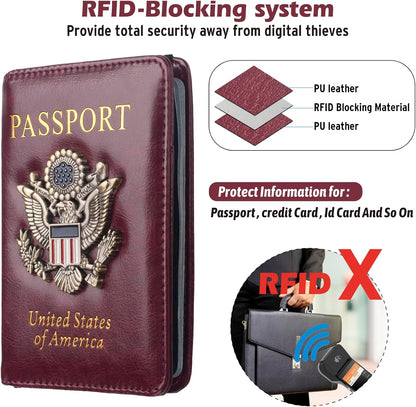 🏆35K+ SOLD!🦅Metal USA Badge Passport Holder Wallet Case - RFID Blocked, Travel Essentials Cruise Essentials