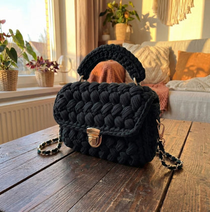 🧶 Handmade by Marcus: Signature Handwoven Crochet Bag – Luxury Artisan Craftsmanship with Gold Accents – Unique Gift for Her ✨
