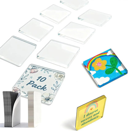 🏆LAST DAY SALE 50% OFF!!✂🎞10 Pack 2"x2" Clear Acrylic DIY Fridge Magnets Set with Adhesive Backing – Square Magnetic Photo Frames💕