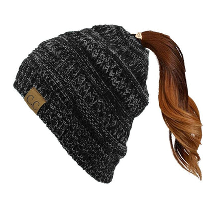 🎅Christmas Sale🎅Women's Ponytail Beanie – Chic & Cozy Cable Knit Hat for Fall and Winter, with Adjustable High Ponytail Opening