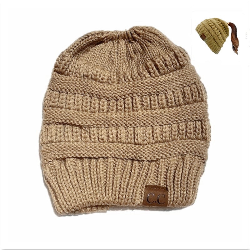 🎅Christmas Sale🎅Women's Ponytail Beanie – Chic & Cozy Cable Knit Hat for Fall and Winter, with Adjustable High Ponytail Opening