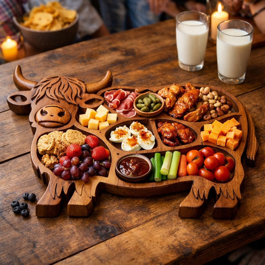 🐮 Highland Cow Wooden Charcuterie Board
