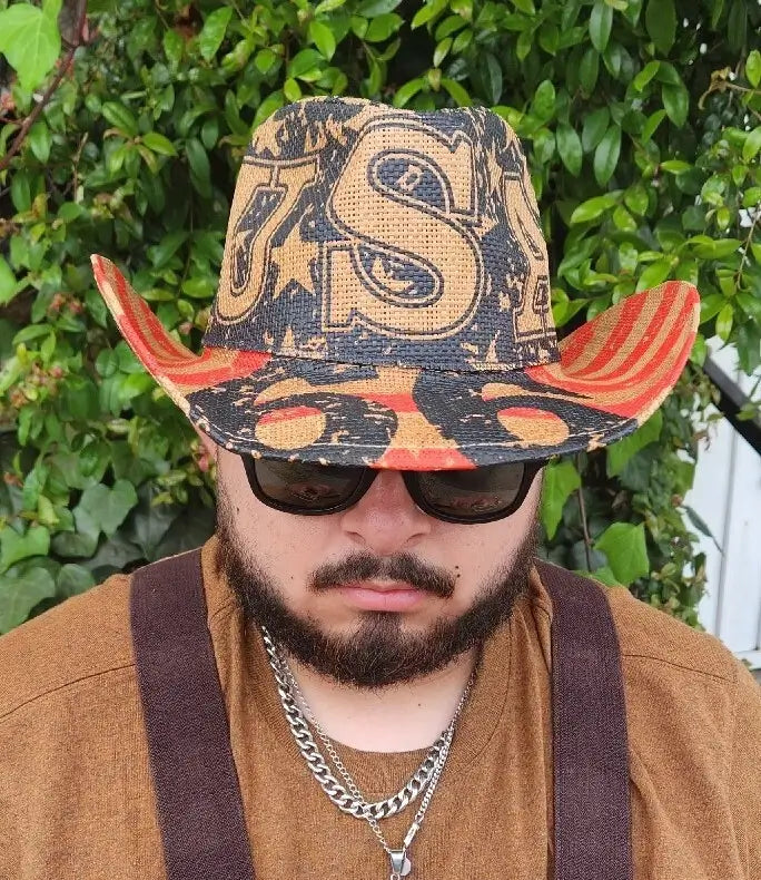 VINTAGE Cowboy & Cowgirl USA Flag Hat - (unisex)