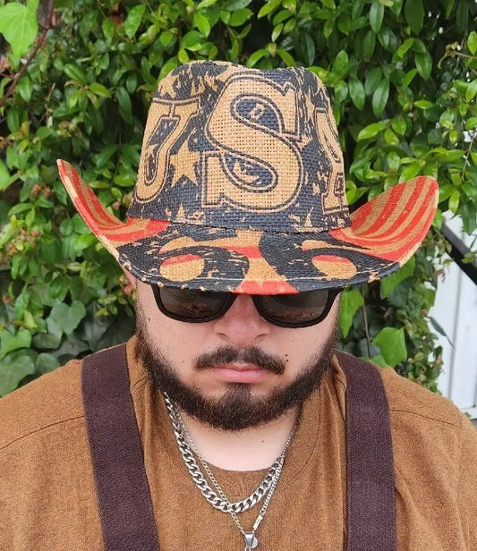 VINTAGE Cowboy & Cowgirl USA Flag Hat - (unisex)