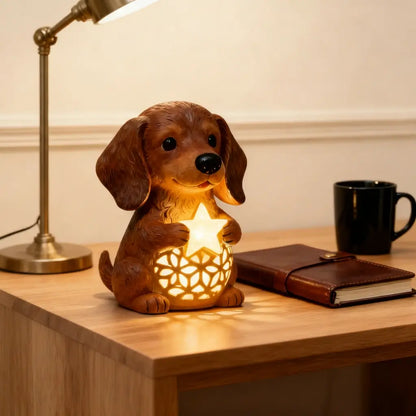 🌟Dachshund Starry Night Light—Holiday Resin Dog with Santa Hat & Gift Box
