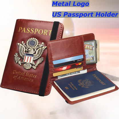 🏆35K+ SOLD!🦅Metal USA Badge Passport Holder Wallet Case - RFID Blocked, Travel Essentials Cruise Essentials