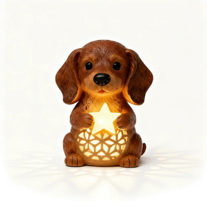 🌟Dachshund Starry Night Light—Holiday Resin Dog with Santa Hat & Gift Box