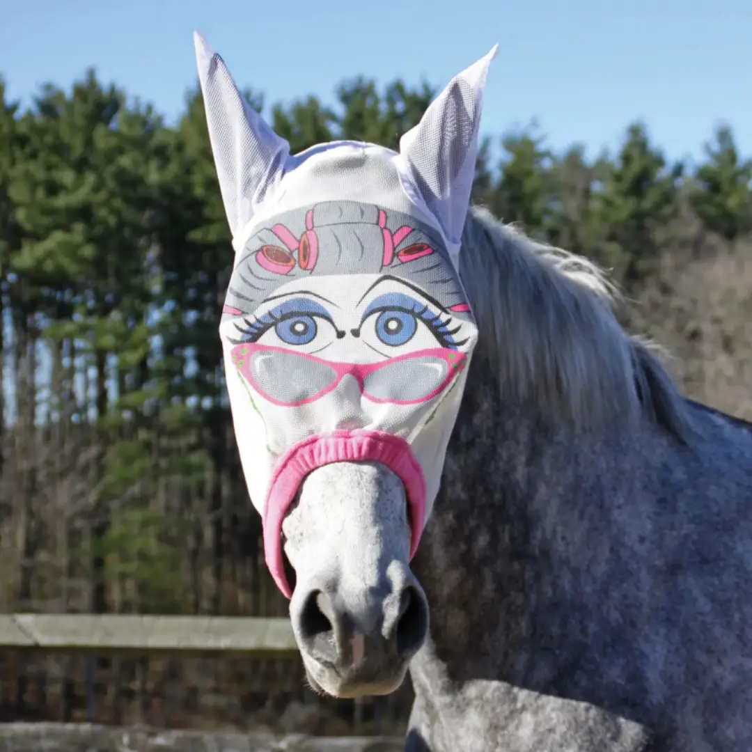 🏆 50K+ SOLD (Horse Lovers)🐴Dura-Mesh Grandpa Fly Mask with Funny Pattern Horse Fly Mask