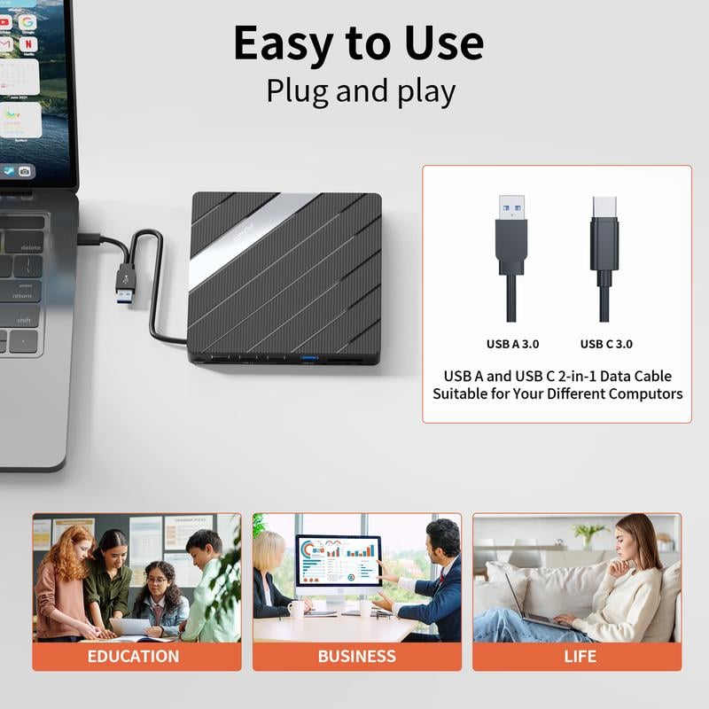 🔥Hot Sale 49% OFF🏆Laptop DVD Player USB C 3.0 Portable CD Burner with SD/TF Card Slot & 3 USB Ports Compatible with Mac, Windows, Linux