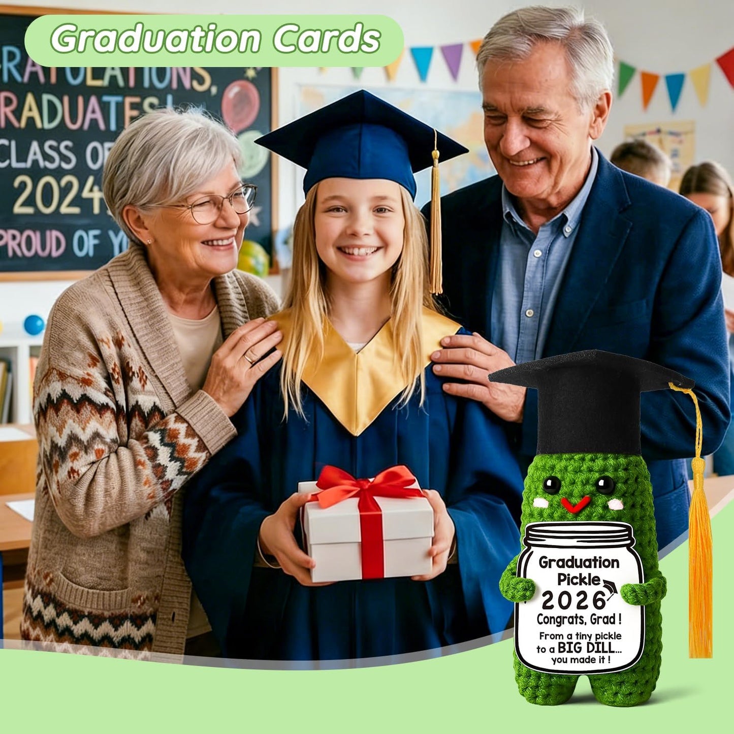 🎓🥒Funny Graduation Pickle – Handmade Crochet Grad Gift🧶🎁