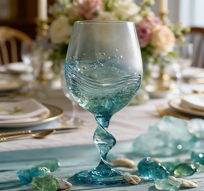 🌊🍷 Ocean Wave Sea Glass Wine Glass🌊