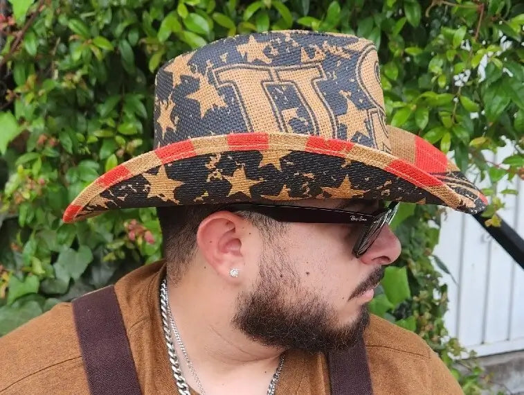 VINTAGE Cowboy & Cowgirl USA Flag Hat - (unisex)