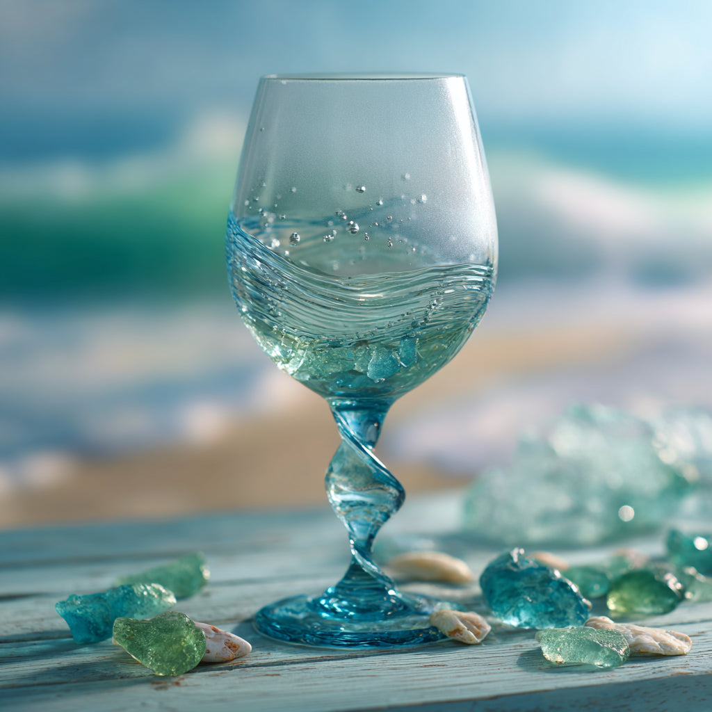 🌊🍷 Ocean Wave Sea Glass Wine Glass🌊