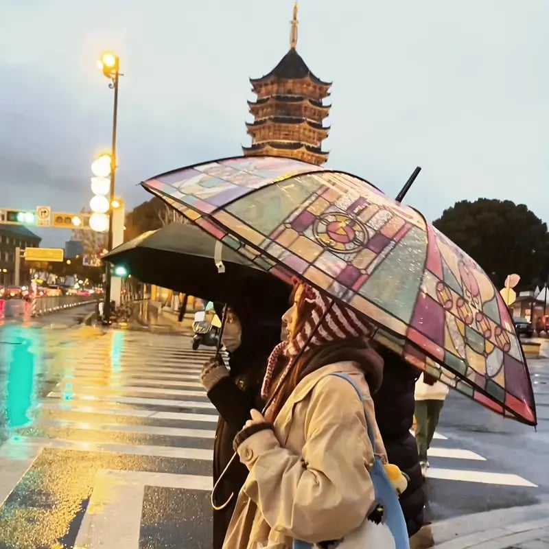 🏆 50K+ SOLD!🔥Vintage Stained Glass Automatic Umbrella