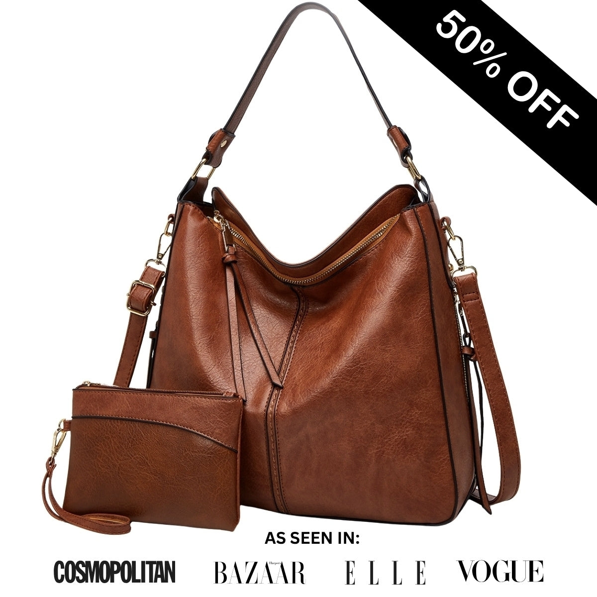 Luxury Leather Hobo Anti-Theft Handbag + FREE Pouch Wallet