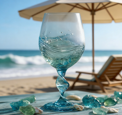 🌊🍷 Ocean Wave Sea Glass Wine Glass🌊