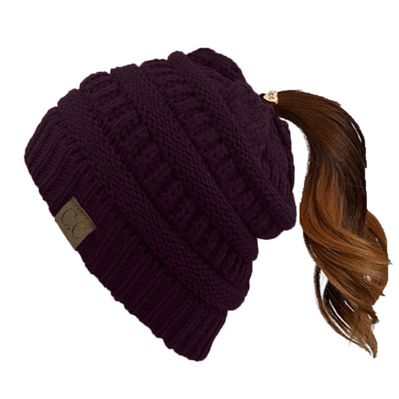 🎅Christmas Sale🎅Women's Ponytail Beanie – Chic & Cozy Cable Knit Hat for Fall and Winter, with Adjustable High Ponytail Opening