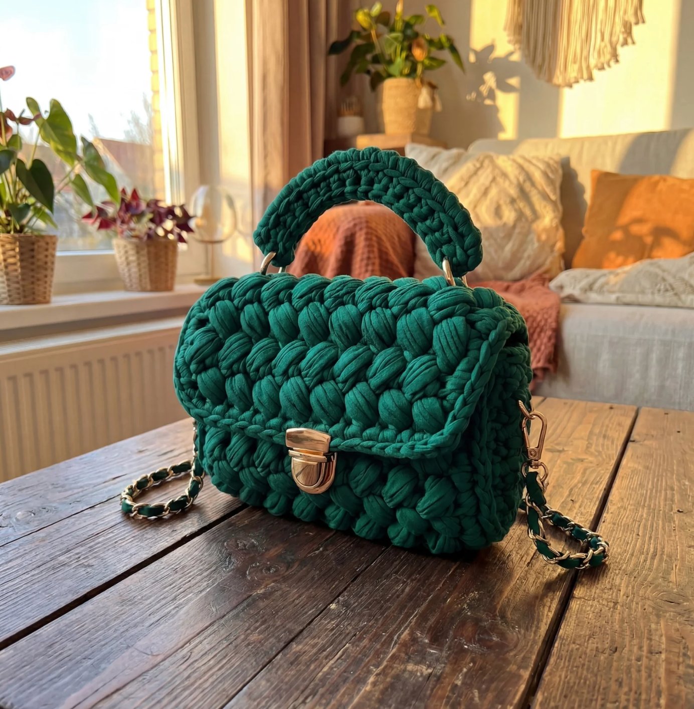🧶 Handmade by Marcus: Signature Handwoven Crochet Bag – Luxury Artisan Craftsmanship with Gold Accents – Unique Gift for Her ✨