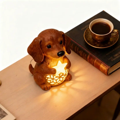 🌟Dachshund Starry Night Light—Holiday Resin Dog with Santa Hat & Gift Box