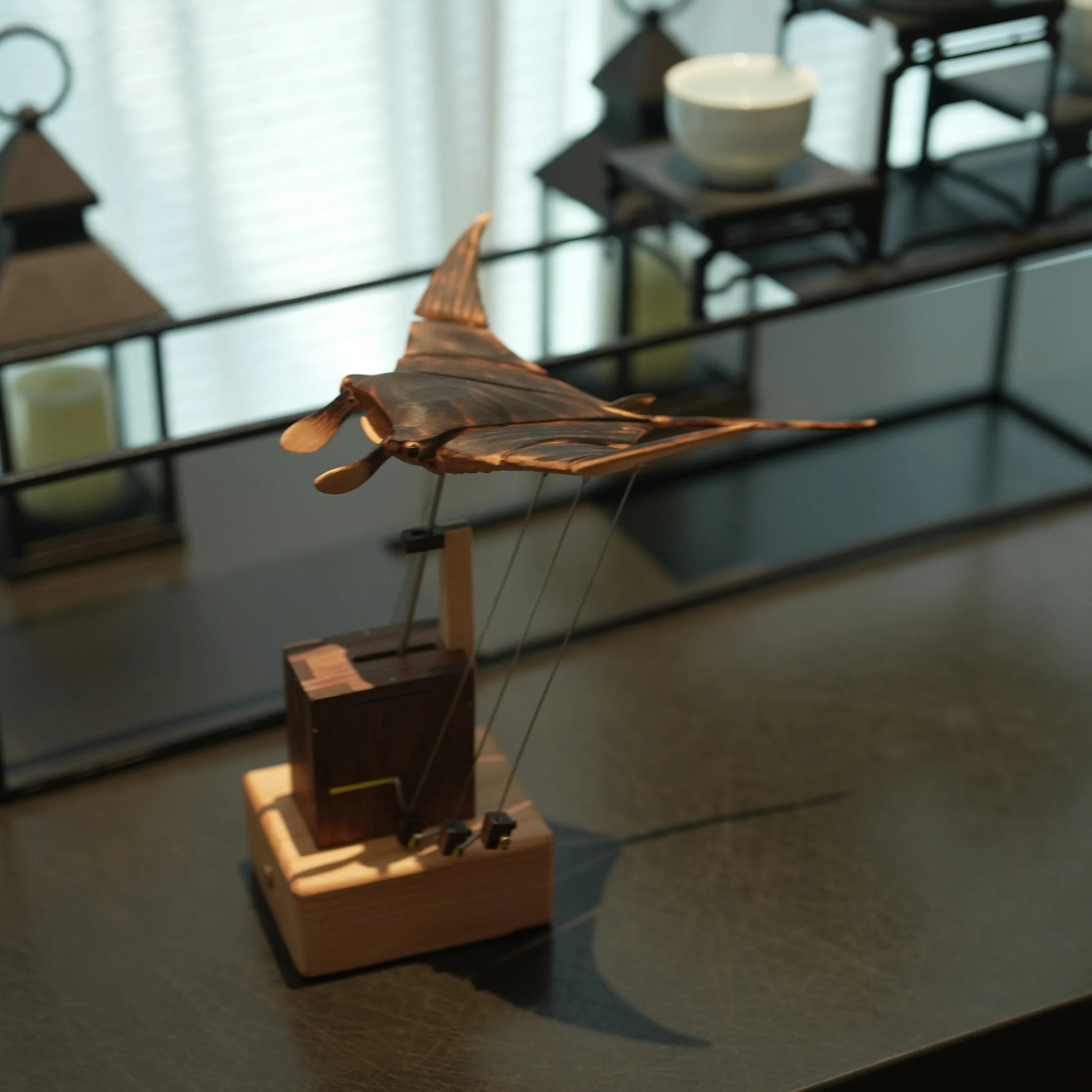 🔥Black Friday Hot Deals Upgraded Version Handmade Wooden Electric Bionic Manta Ray Ornament
