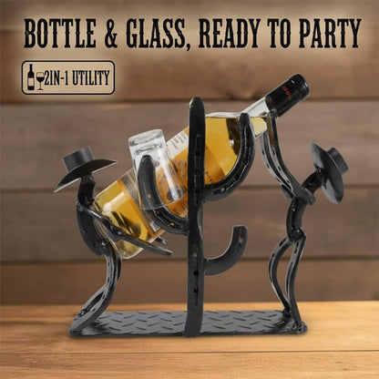 Western Cowboy & Cactus Wine Bottle Holder