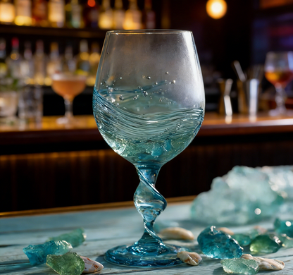 🌊🍷 Ocean Wave Sea Glass Wine Glass🌊