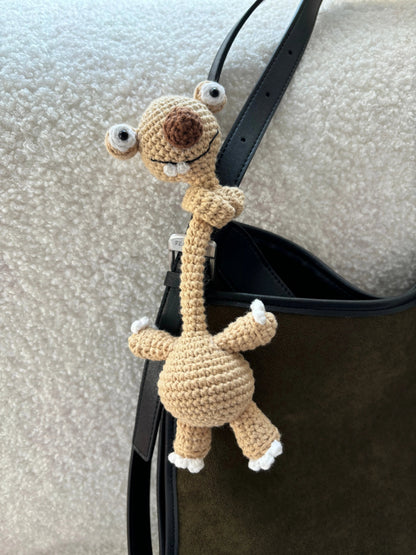 Handmade Crochet Prehistoric Sloth Bag Charm - Funny Long Neck Sloth Plush Toy,Gift for Animal Lovers