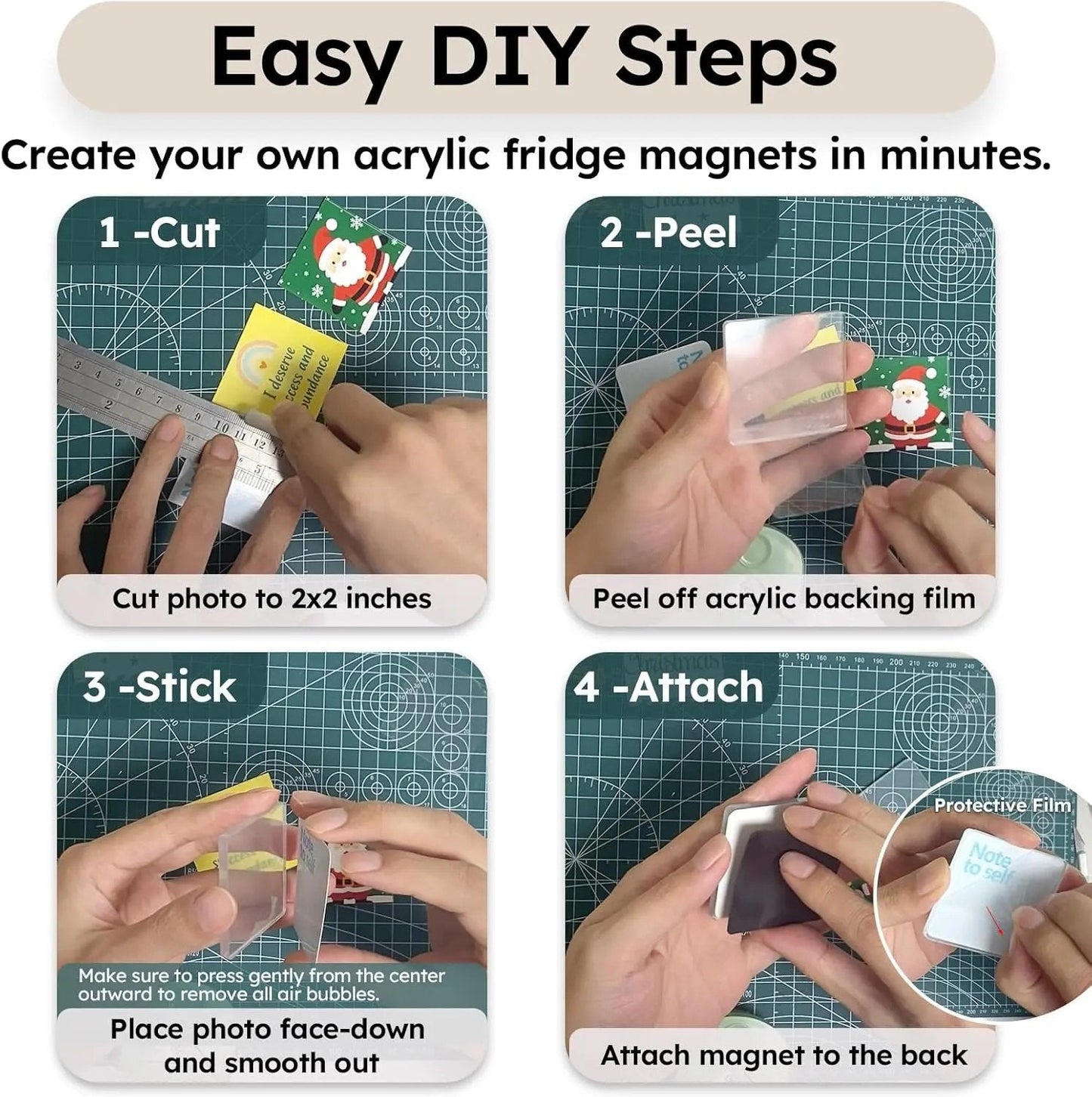🏆LAST DAY SALE 50% OFF!!✂🎞10 Pack 2"x2" Clear Acrylic DIY Fridge Magnets Set with Adhesive Backing – Square Magnetic Photo Frames💕