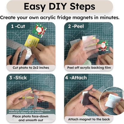 🏆LAST DAY SALE 50% OFF!!✂🎞10 Pack 2"x2" Clear Acrylic DIY Fridge Magnets Set with Adhesive Backing – Square Magnetic Photo Frames💕