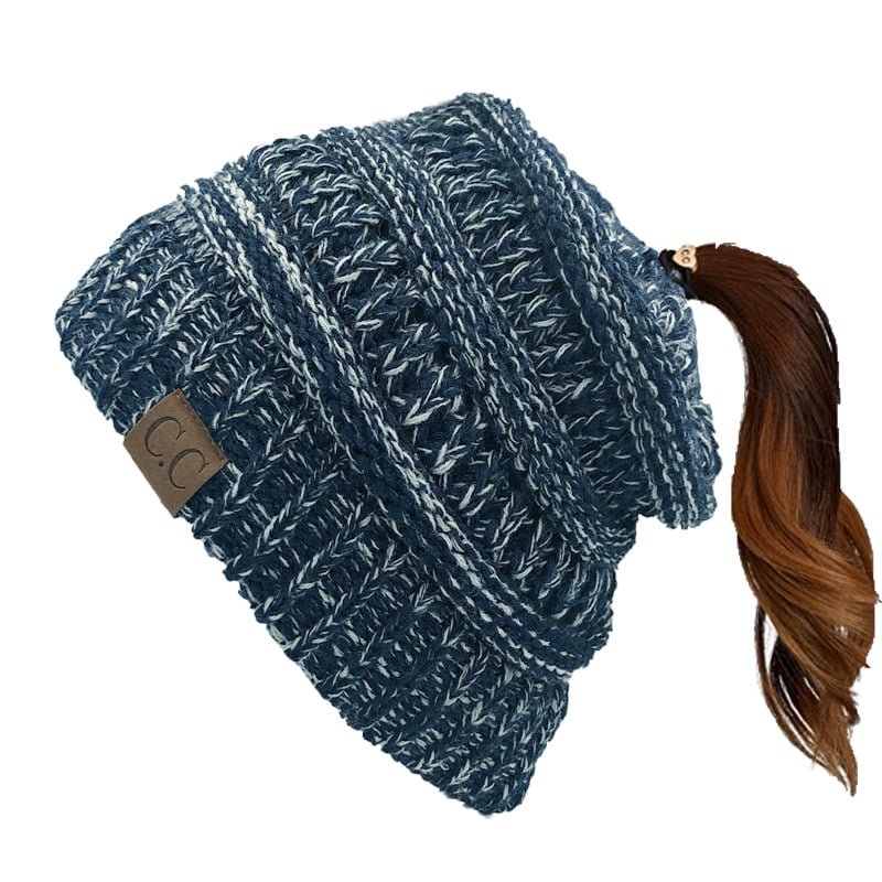 🎅Christmas Sale🎅Women's Ponytail Beanie – Chic & Cozy Cable Knit Hat for Fall and Winter, with Adjustable High Ponytail Opening