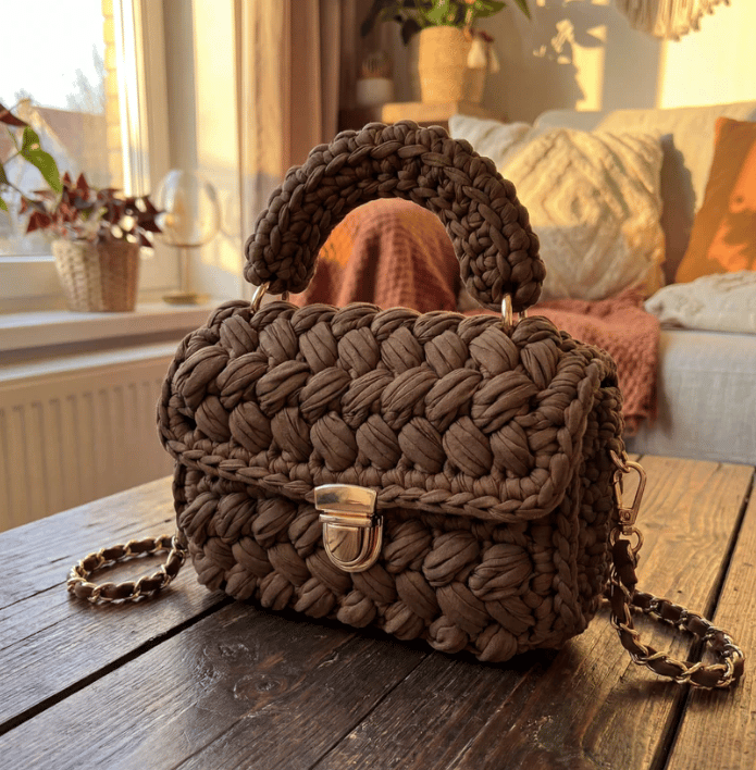 🧶 Handmade by Marcus: Signature Handwoven Crochet Bag – Luxury Artisan Craftsmanship with Gold Accents – Unique Gift for Her ✨