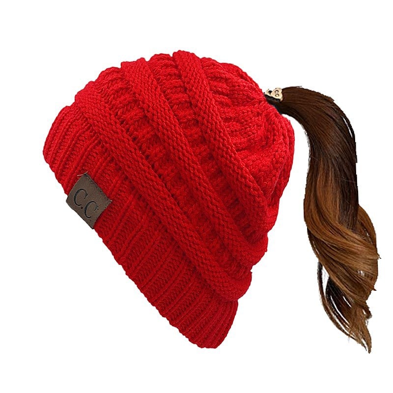 🎅Christmas Sale🎅Women's Ponytail Beanie – Chic & Cozy Cable Knit Hat for Fall and Winter, with Adjustable High Ponytail Opening