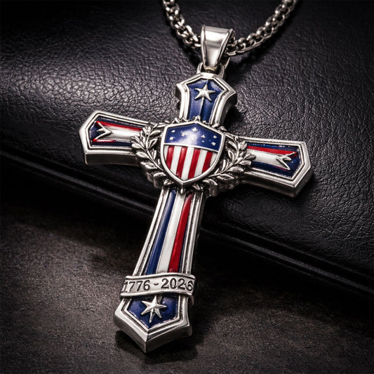 🇺🇸✝️ 50th Anniversary Patriotic Cross Necklace – Faith & Freedom