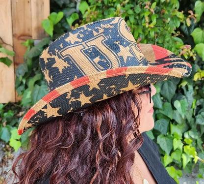 VINTAGE Cowboy & Cowgirl USA Flag Hat - (unisex)