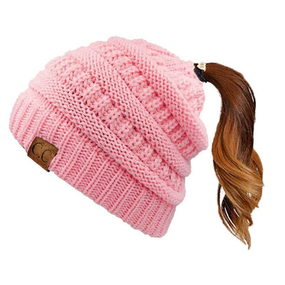 🎅Christmas Sale🎅Women's Ponytail Beanie – Chic & Cozy Cable Knit Hat for Fall and Winter, with Adjustable High Ponytail Opening