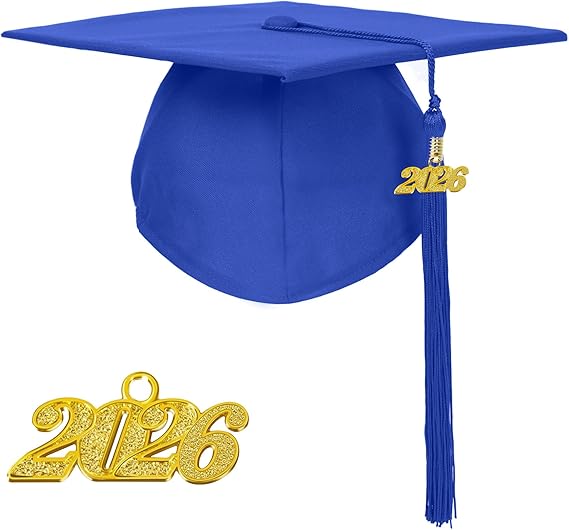 Unisex Matte Graduation Cap with 2026 Year Charm for Adult Middle High School and Bachelor