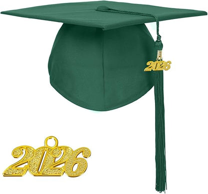 Unisex Matte Graduation Cap with 2026 Year Charm for Adult Middle High School and Bachelor