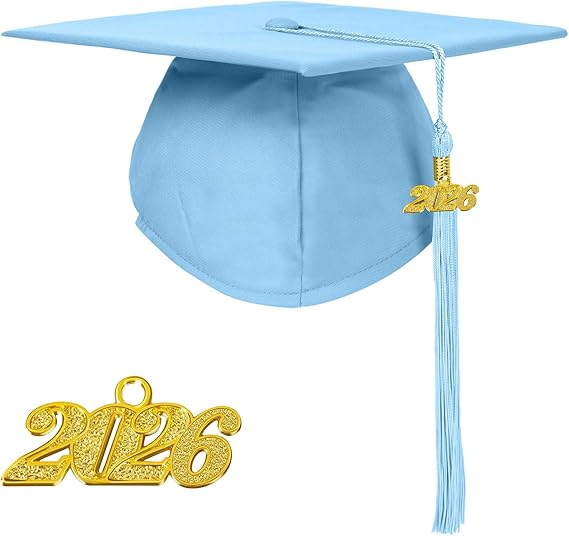 Unisex Matte Graduation Cap with 2026 Year Charm for Adult Middle High School and Bachelor