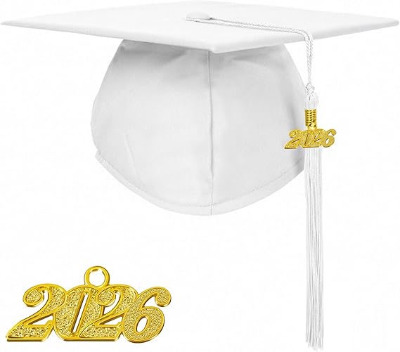 Unisex Matte Graduation Cap with 2026 Year Charm for Adult Middle High School and Bachelor